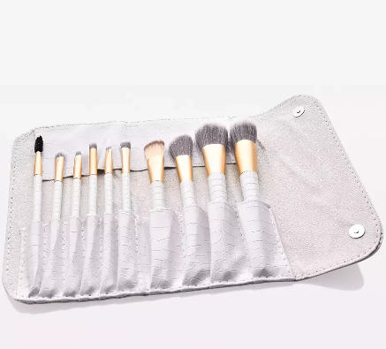 Designer White Pro Brush Kit – 10 Pieces with Trendy Bag | MOQ 25 pcs