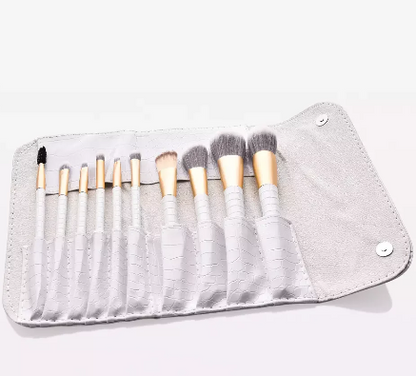 Designer White Pro Brush Kit – 10 Pieces with Trendy Bag | MOQ 25 pcs