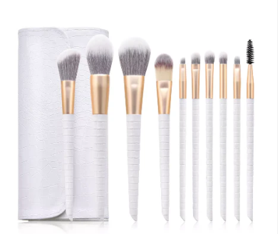 Designer White Pro Brush Kit – 10 Pieces with Trendy Bag | MOQ 25 pcs